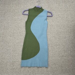 Green and Blue Sleeveless Mini Dress